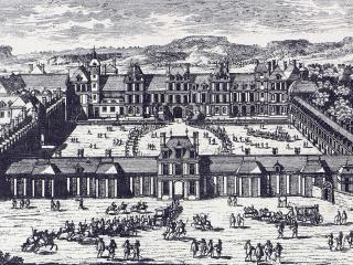Engraving depicting the Château de Fontainebleau with its Special Military School